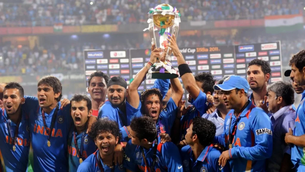 Team India winning World Cup in 2011.